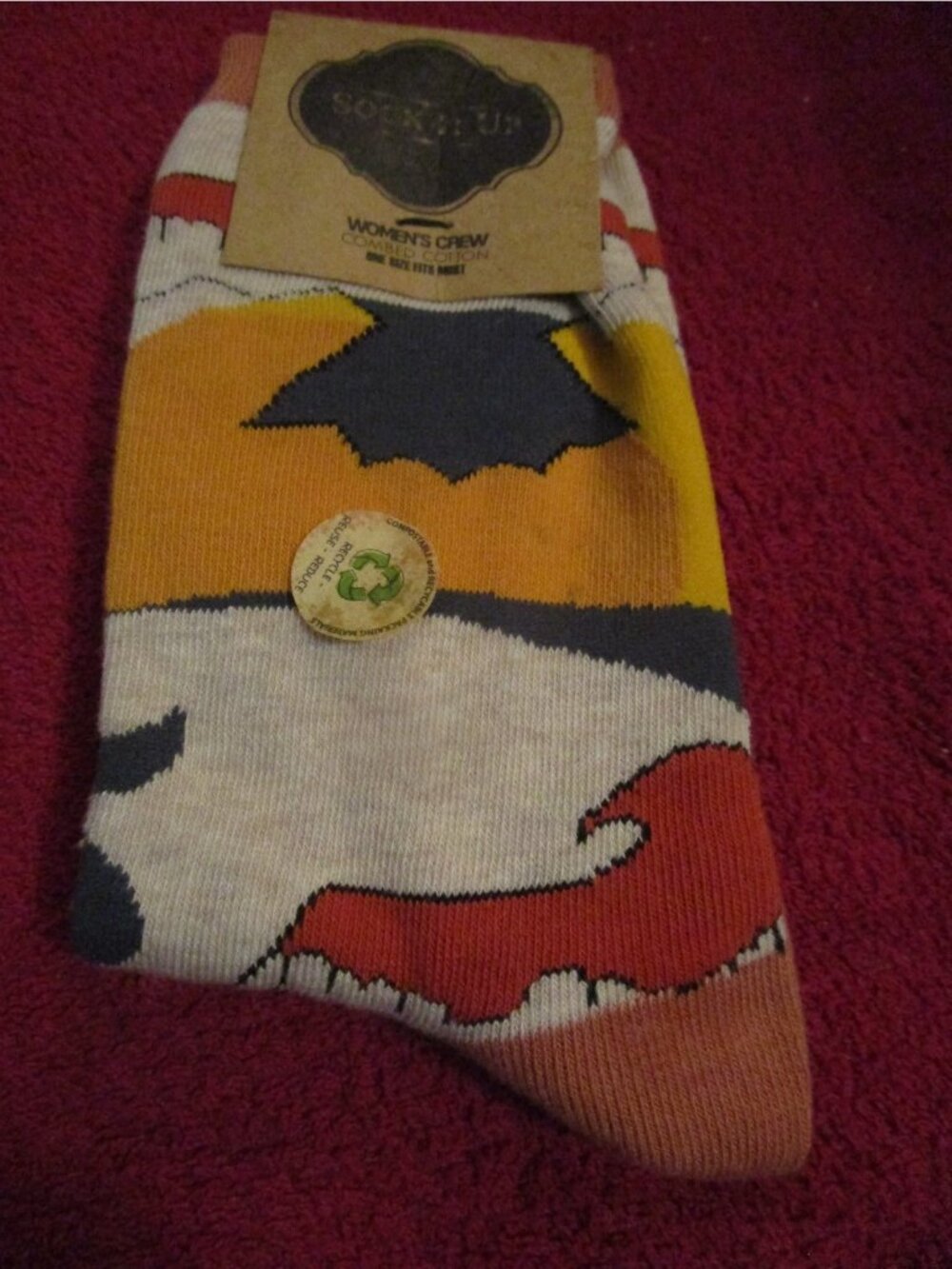 Sock It Up Women’s Crew Cotton Socks 1 Pair Fits 5-10 Blazing Rays